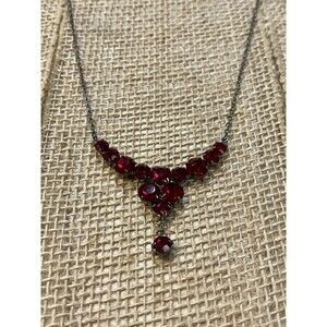 Y2K Beautiful Red And Gunmetal Y Drop Statement Necklace